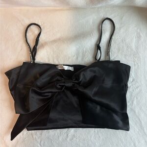 Altar'd State Black Satin Bow Crop Top